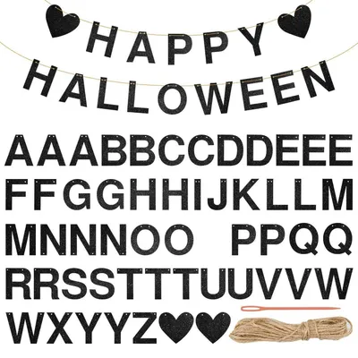 Immagine prodotto di Ghirlande decorative fai-da-te con lettere e bandierine, con 10 metri di corda di juta, colore nero. Ideali per decorazioni di feste e eventi