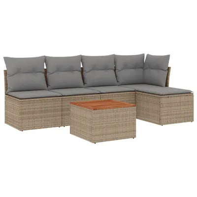Produktbild von vidaXL 6-tlg. Garten-Sofagarnitur mit Kissen Beige Poly Rattan