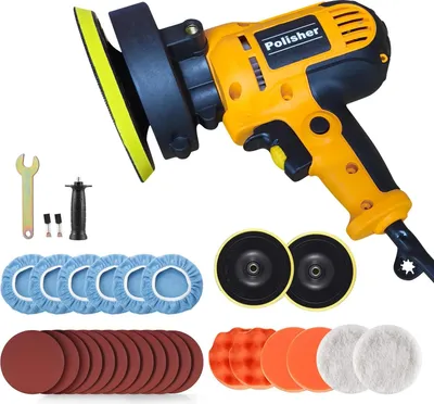 Produktbild von Auto Poliermaschine - Elektrische Autopoliermaschine - Drehzahl regelbar - Akku mit 220V Ladegerät - 3300 U/min 400W - Wachsen Schleifen Kratzerentfernung - Gelb