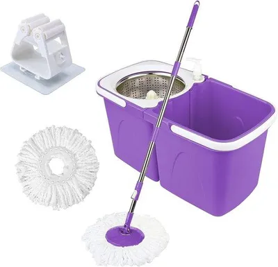 Produktbild von Famanu Wischmopp Set mit Edelstahlgriff - Selbstwringender Mop und Eimer mit 2 Mikrofaser Mopköpfen