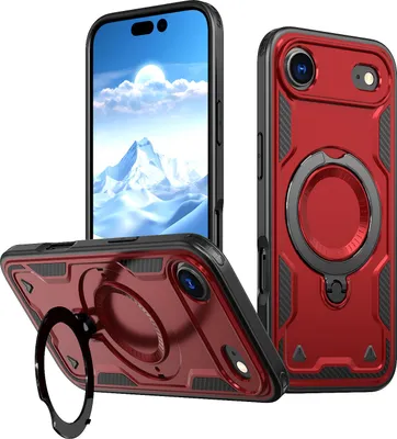 Produktbild von Dual Layer Hülle für iPhone Air mit Ring Ständer Magnetisch Stoßfest Handyhülle Rot