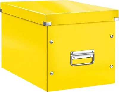 Image de Grand bac de rangement en plastique jaune, 40 x 40 x 40 cm