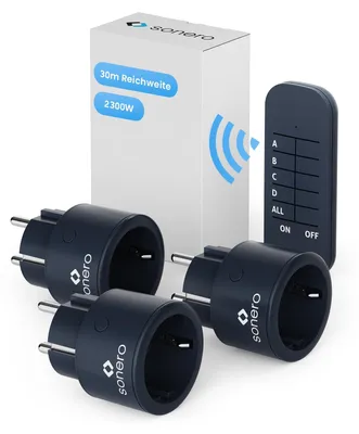 Produktbild von Funksteckdose Set Funksteckdosen Funkschalter - 2300 W - Fernbedienung - Anthrazit - Für Fernseher und Lampen