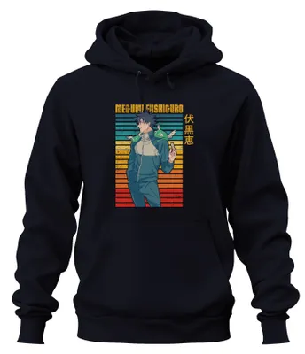 Obrázek produktu pro Megumi Fushiguro Jujutsu Kaisen Shikigami Frog Gift Vintage Uni mikina s kapucí Hoodie, Navy, M