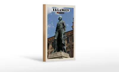 Produktbild von Holzschild Städte Erlangen Markgrafenstatue Dekoration 12x18 cm