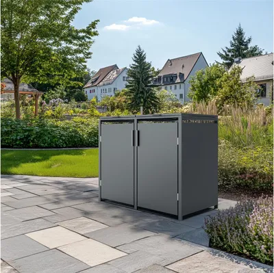 Produktbild von Green Spirit® 2er Mülltonnenbox 120/240 l Stahl Anthrazit Gasdruckfeder