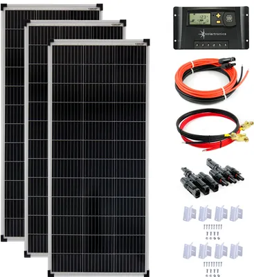 Produktbild von Solar Set 12V 3x100 Watt Solarpanel 20A Laderegler Montagewinkel Solaranlage PV