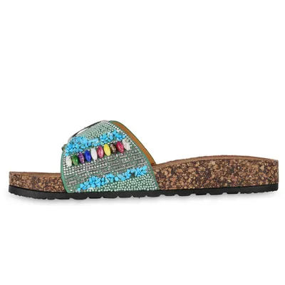 Produktbild von VAN HILL Damen Pantoletten Sandalen Strass Zierperlen Schnallen Schuhe 840988, Farbe: Grün, Größe: 38
