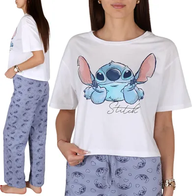 Produktbild von DISNEY Stitch Damen-Pyjama aus Baumwolle – zweiteilig, mit kurzen Ärmeln, 100 % Baumwolle S
