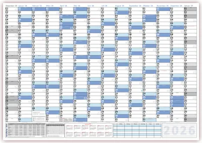 Produktbild von XXL Wandkalender DIN B1 2026 blau, nass abwischbar Jahresplaner Wandplaner Format 100 x 70cm gerollt