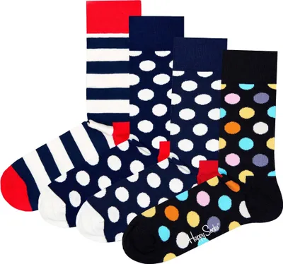 Produktbild von Happy Socks Uni Socken, 4er Pack - Classic Crew, Organic Baumwolle, Farbmix Big Dot 36-40