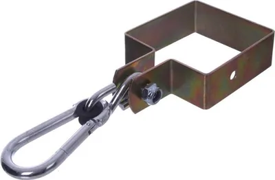 Produktbild von NAJDER Manschettenhaken 90 x 90 mm mit Karabinerhaken 10 mm und Klemme mm Schwenkhaken Schaukelhaken Haken Gelb verzinkt Rundklemme Schaukelbefestigung (90x90 mm)