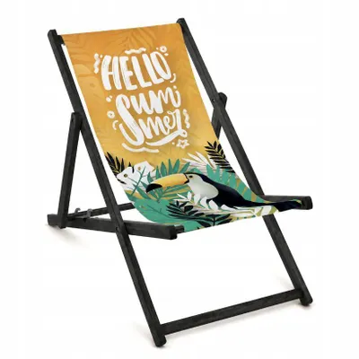 Produktbild von Premium Holz Gartenliege mit schwarzem Gestell "Hello Summer" – Klappbarer Strandliegestuhl, robust & stabil