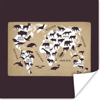Produktbild von MuchoWow® Poster Weltkarte Kinder - Weiß - Braun 50x50 cm - Wohnzimmerdekoration