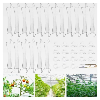 Produktbild von Tomatenhaken mit Schnur, 18 Stück Metallhaken mit 18 Pflanzenschnallen und 15 m Seil, für hängende Tomaten und Gurken
