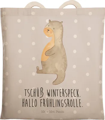 Produktbild von Mr. & Mrs. Panda Tote Bag Otter Bauch - Grau Pastell - Geschenk, Beuteltasche, Beutel, Tragetasche, Tasche, Winterspeck, Essen. Foodlover, Einkaufstasche, Sportmuffel