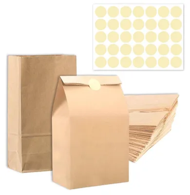 Produktbild von Kraftpapier Tüten 30 Stück 28x15x9cm Braun mit Aufklebern für Geschenke & DIY