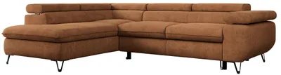 Produktbild von Ecksofa Sofa Orange, Wohnlandschaft L-Form mit Schlaffunktion und Bettkasten, Schlafsofa mit Bettkasten, Sofa mit Einstellbare Kopfstützen, Peter L - Orange Struktur - Links Orange