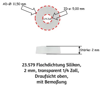 Zdjęcie produktu dla Uszczelka płaska silikonowa, 2 mm, przezroczysta, 1/4 cala