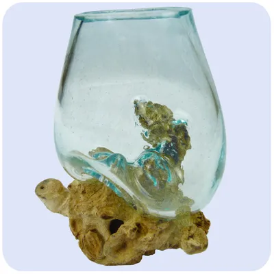 Immagine prodotto di Vaso di vetro in legno di radice Vaso decorativo in vetro di legno regalo oggetto unico vaso di fiori di design piccolo
