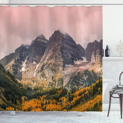 Produktbild von ABAKUHAUS Fallen Duschvorhang, Bergwaldlandschaft, Set inkl.12 Haken aus Stoff Wasserdicht Bakterie und Schimmel Abweichent, 175 x 180 cm, Multicolor