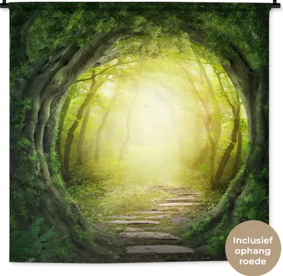Produktbild von MuchoWow® Wandteppich Wandbehang Bäume - Wald - Moos 150x150 cm Tapisserie Dekoration Wandtuch - Wohnaccessoires - Modernes