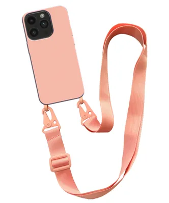 Produktbild von Smartphonica Case mit breiter Kordel für iPhone 14 Pro Max Silikonrückseite mit weicher Innenseite - Lachs