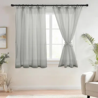 Productafbeelding van Voile gordijnen in grijs, halfdoorzichtig, set van 2 stuks, 160 x 140 cm (hoogte x breedte)