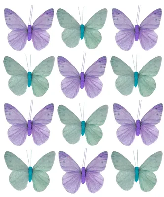 Schmetterlinge mit Clip, 12er Set, Grün-Lila, 7,5-12 cm