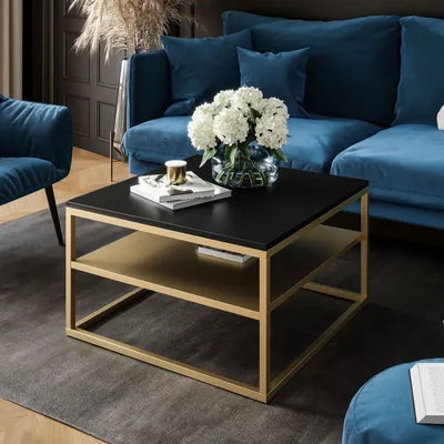 Produktbild von Couchtisch NOVA mit Ablage Schwarz matt / Gold matt