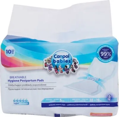 Packaging for Canpol Babies Postpartum Pads.