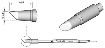 Zdjęcie produktu dla JBC grot lutowniczy serii C245, okrągły, C245951/Ø 3,8 mm, ścięty C245951