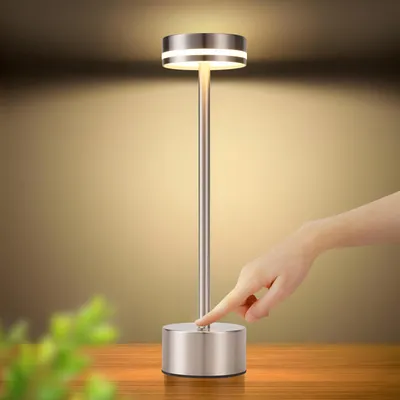 Image de ZMH Lampe de table Batterie LED Lampe de table Sans fil Lampe de chevet Dimmable avec USB-C Lampe tactile 3000K-6500K Argent Lampes de table pour chambre à coucher Salle à manger Bureau