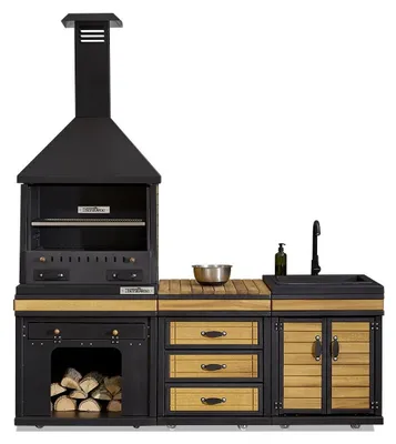 Immagine prodotto di Cucina moderna da esterno in nero in legno e acciaio inossidabile