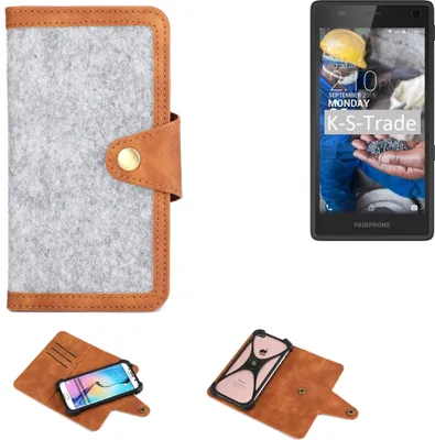 Produktbild von K-S-Trade Handyhülle kompatibel mit Fairphone Fairphone 2 Schutzhülle Filz-Hülle Kunst-Leder hellgrau braun (1x)