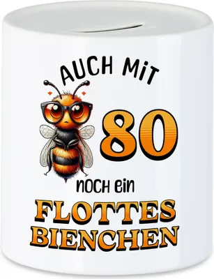 Produktbild von Auch mit 80 noch ein flottes Bienchen Spardose 80. Geburtstag Frau Biene