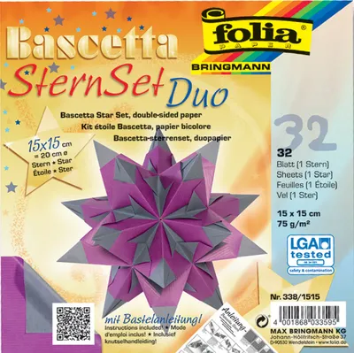 Immagine prodotto di folia 338/1515 folia Faltblätter Bascetta-Stern, 150x150 mm, lila/anthrazit