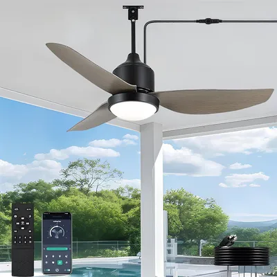 Obrázek produktu pro Stropní ventilátor pro venkovní použití - 106 cm, s osvětlením - 45 W LED - černý - IP65, vodotěsný - vhodný pro terasu, balkon, pergolu