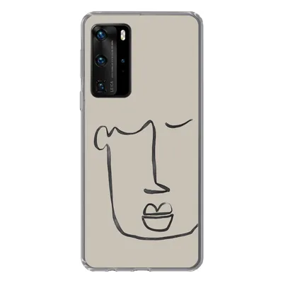 Produktbild von MuchoWow® Handyhülle Schutzhülle Hülle für Huawei P40 Pro Gesicht - Abstrakt - Strichzeichnung Silikon Softcase Handy Hülle - Schutz