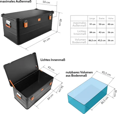 Produktbild von ALUBOX Alukiste mit Stapelecken E141 Liter in schwarz - 141 Liter