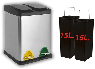 Produktbild von Mülleimer Treteimer Abfalleimer 2x15 l Edelstahl Doppel Mülleimer Küchenabfalleimer mit Pedal und Inneneimer