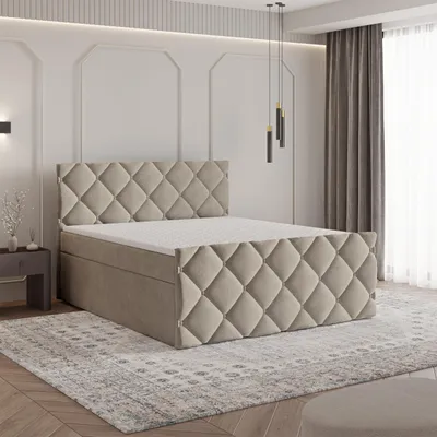 Produktbild von Masseno Boxspringbett ROVARI 180x200 cm Komplett-Set mit Bonell Matratze und Topper, Polsterbett mit Bettkästen -Beige, PAROS 02