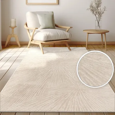 Produktbild von Teppich Kurzflor Unifarben Wohnzimmer schmutzabweisend Beige Rechteckig 160x220 | 65% Polypropylen, 35% Polyester | Florhöhe: 9 mm | pflegeleicht