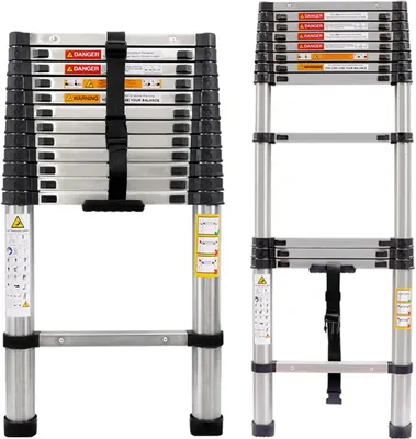 Immagine prodotto di Scala telescopica - 3,8 m - 13 pioli - Portata 150 kg - Dimensioni da chiusa 86,5 cm - Larghezza 48 cm - Distanza tra i pioli 30 cm
