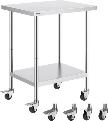 Zdjęcie produktu dla Stół roboczy blat gastronomiczny nierdzewny – 76,2 x 61 cm z 4 kołami