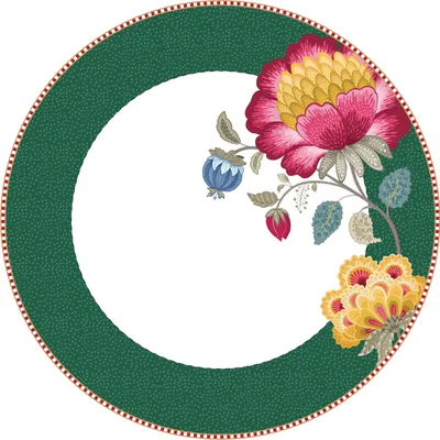 A decorative plate with floral motifs.