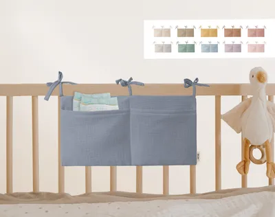 Produktbild von Babybett Organizer Tasche Aufbewahrung aus Musselin Farbe Sky