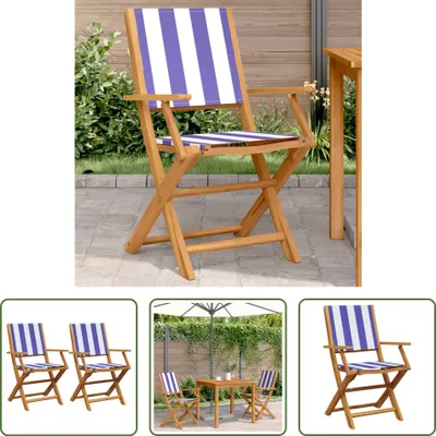 Produktbild von The Living Store Gartenstühle 2 Stk. Blau und Weiß Massivholz Akazie & Stoff