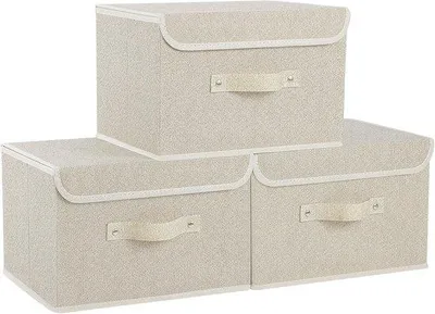 Produktbild von Famanu Aufbewahrungsboxen - kubusförmige Stoffbehälter mit Klappdeckel und Griffen - 3er Set - grau und beige - 33x23x20cm