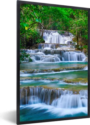 Produktbild von MuchoWow® Gerahmtes Poster Wasserfall - Bäume - Natur - Dschungel 60x90 cm - Poster mit Schwarzem Bilderrahmen Wandposter Rahmen Foto Bilder - Kunst